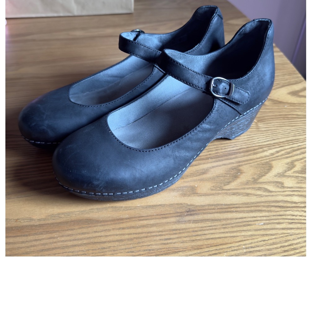 Dansko Marla Mary Jane Heels Black Burnished Calf Leather Women's EU 40 US 9.5 - Picture 2 of 6